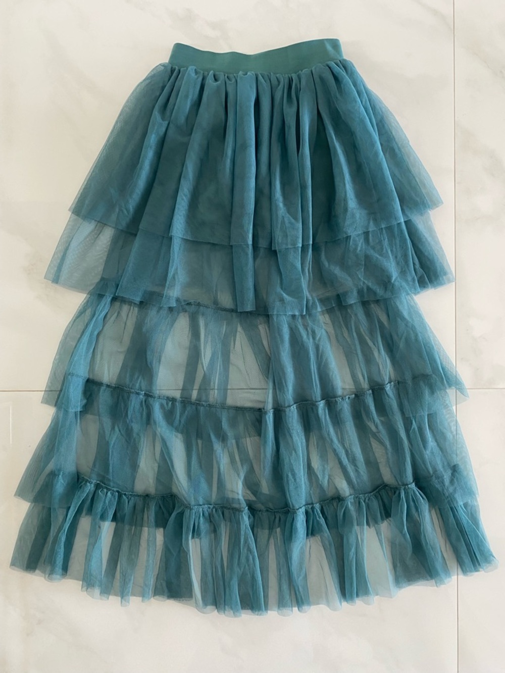 Sincerely Jules Teal Tiered Tulle Maxi High-Low Skirt
